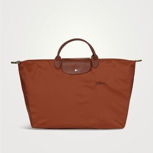NWOT Longchamp Large Le Pliage Green Travel Bag - Cognac